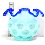Fenton cobalt crest light blue coin dot 4in bowl