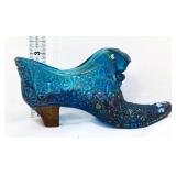 Fenton blue iridescent daisy & button shoe