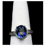 Sterling rainbow topaz ring, lab created