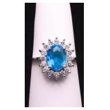 Sterling oval blue topaz ring, lab created