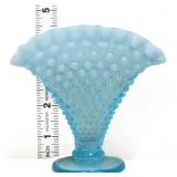 Fenton light blue opalescent hobnail fan vase