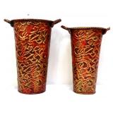 Lot of 2 round metal planters