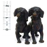 Miniature pair bronze wash dog figural statue