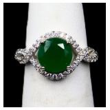 Sterling jade/white sapphire ring, lab created