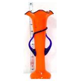 Orange/cobalt 9in glass vase