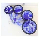 Set of 4 blue swirl enamel measuring scoops