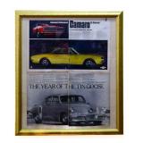 Framed 27x31 paper car advertising NO SHIP