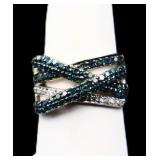 Sterling blue/white diamond ring