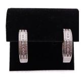 Pair white sapphire hoop earrings, lab created