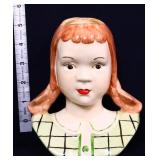 Vntg 5in red haired girl wall pocket