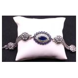 Deco style blue/white sapphire bracelet lab made
