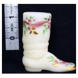 Fenton ivory satin miniature boot w/ flowers
