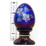 Fenton blue carnival egg w/ flowers
