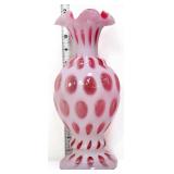 Fenton 12in cranberry opalescent coin dot vase