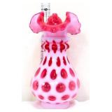 Fenton 6in cranberry coin dot vase