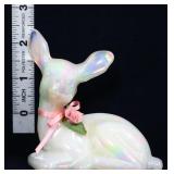 Fenton white iridescent laying deer figure