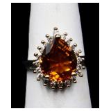 Pear cut toffee topaz ring, lab created