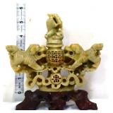 Vntg asian soapstone foo dog incense burner