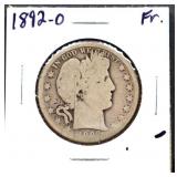 1892O barber half dollar