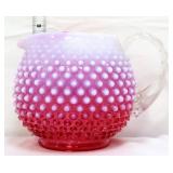 Fenton 6in cranberry hobnail opalescent pitcher