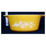 Vntg Pyrex 474 yellow butterfly gold dish