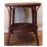 Round brown wicker 2 tier table