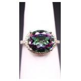 Sterling oval cut mystic topaz ring, lab created