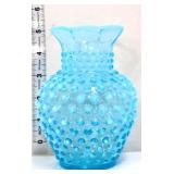 Fenton 5in blue opalesent hobnail vase