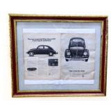 Framed 27.5x23.5 VW Beetle paper car adv NO SHIP