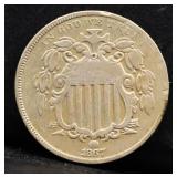 1867 shield nickel w/ rays