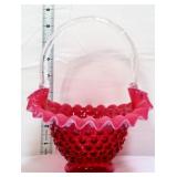 Fenton cranberry opalescent hobnail basket