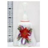 Fenton white iridescent bell w/ poinsettia flowers