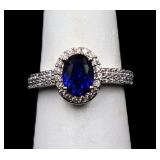 Oval cut sapphire ring, lab created