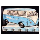 Cast iron blue/white VW bus key hooks