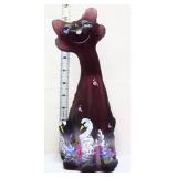 Fenton amethyst satin Swan Lake alley cat figure
