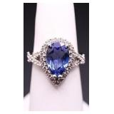 Pear cut tanzanite ring, lab grown
