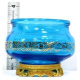 Vntg blue Belgium gold gilding jar