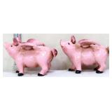 Lot of 2 cast iron small pink flying pig banks