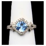 Square cut blue topaz ring, lab created