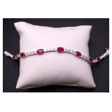 Ruby/white sapphire tennis bracelet, lab created