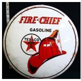 Round 16in metal Texaco Fire Chief domed sign