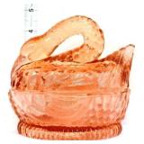 Pink glass swan on nest candy dish