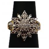 Genuine diamond snowflake cluster ring