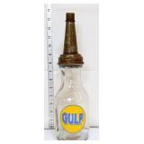 Glass Gulf oil bottle w/ lid