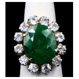 Oval cut emerald/white topaz ring, lab created