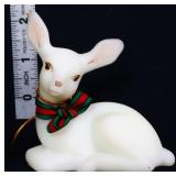 Fenton white satin laying Christmas deer figure