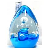 Blue/clear teardrop art glass paperweight