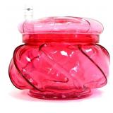 Fenton cranberry wavecrest dresser jar