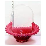 Fenton cranberry opalescent hobnail basket