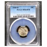 Graded MS 64FB 1940D mercury dime